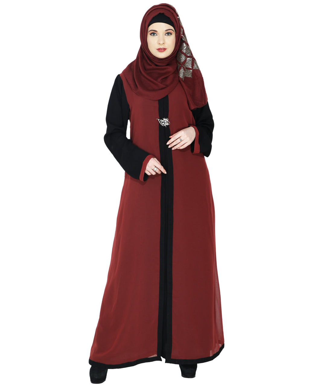 Layered Maxi Dress Abaya Brick Red