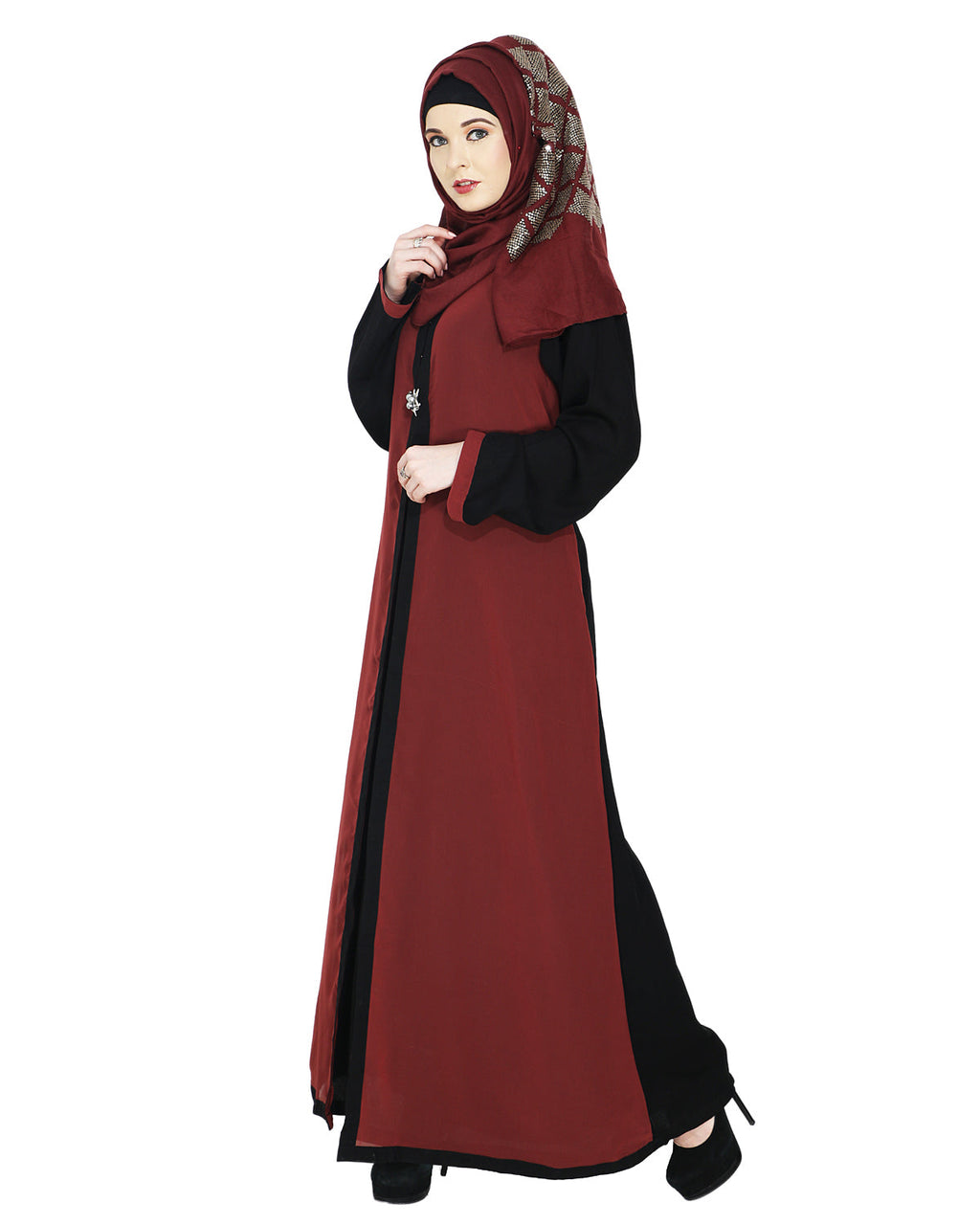 Layered Maxi Dress Abaya Brick Red