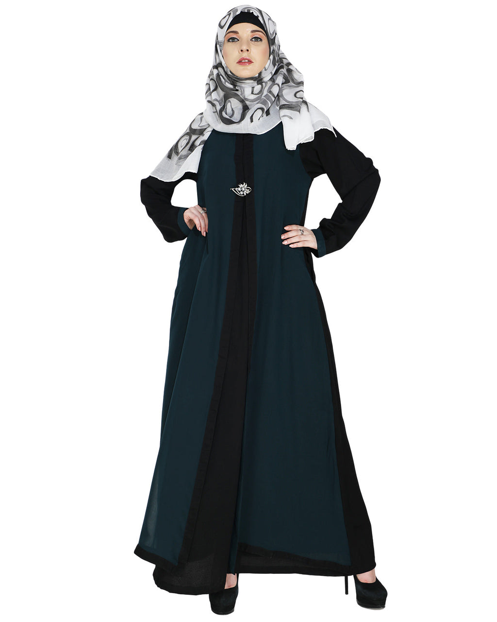 Layered Maxi Dress Abaya Black & Green