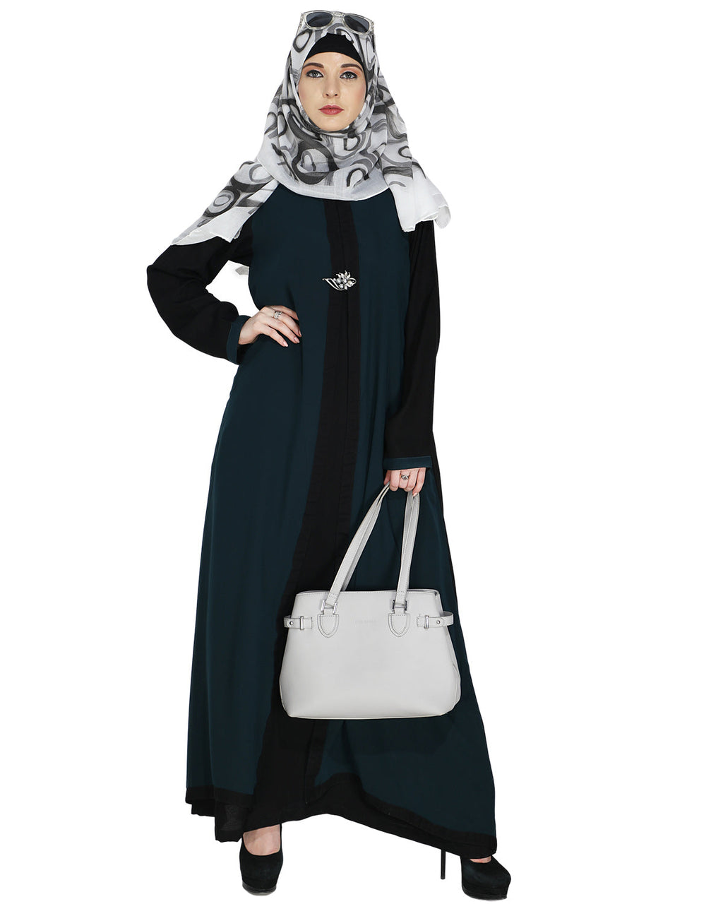 Layered Maxi Dress Abaya Black & Green