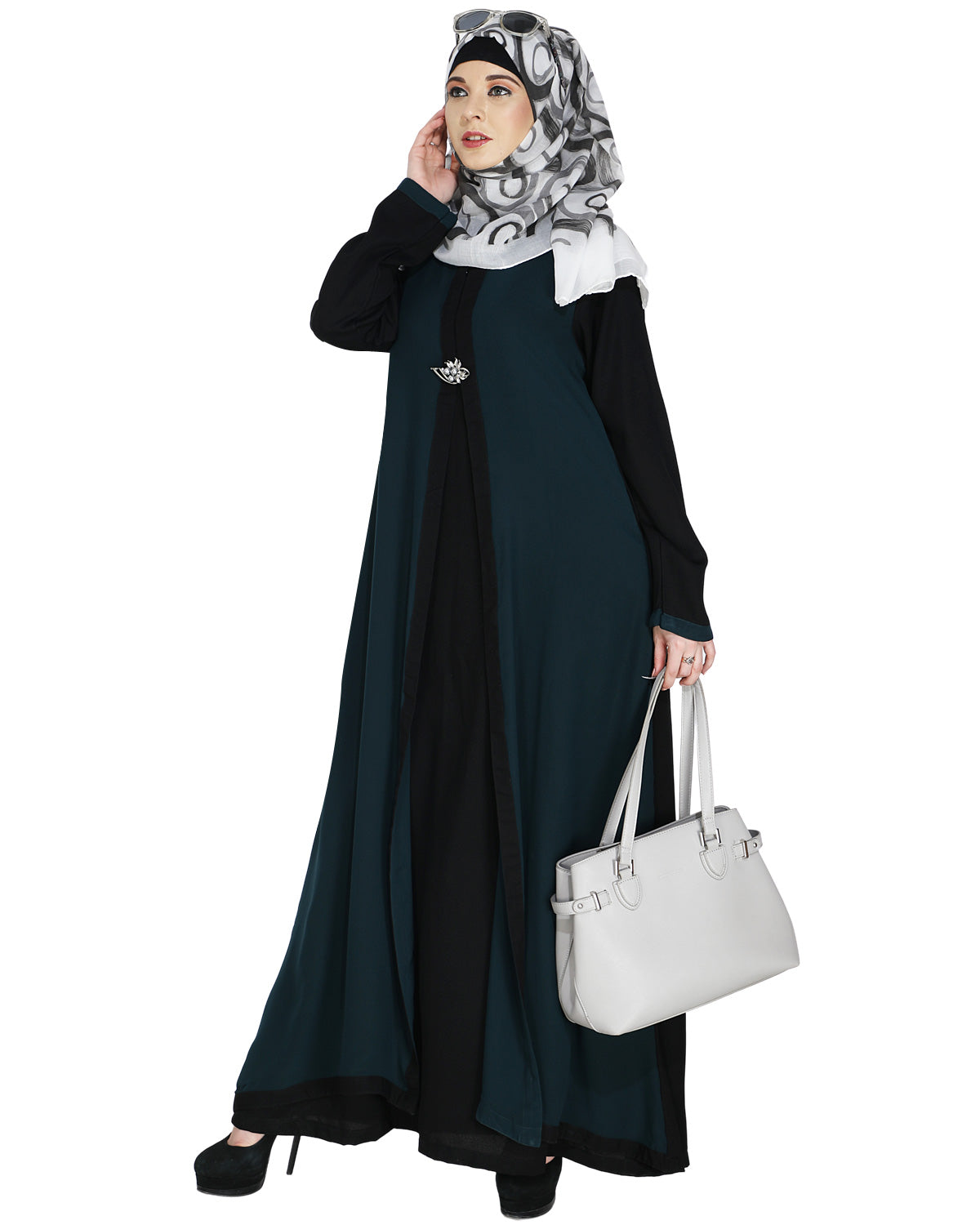 Layered Maxi Dress Abaya Black & Green