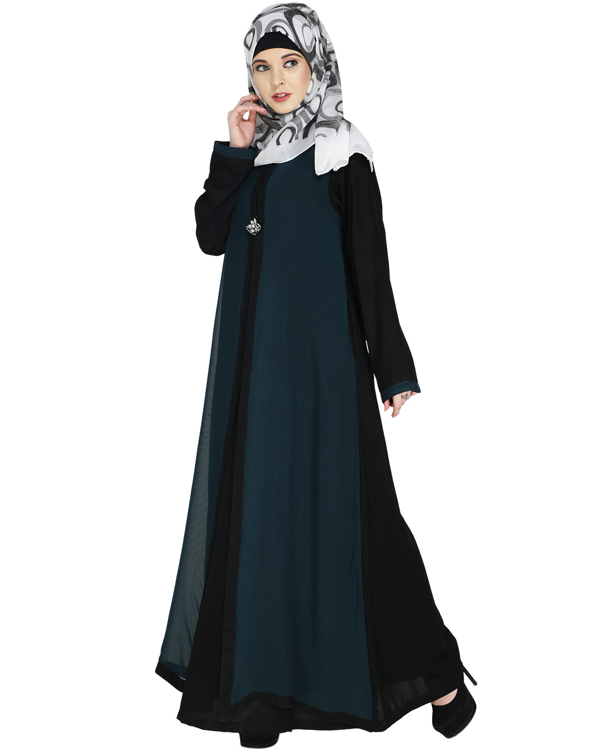 Layered Maxi Dress Abaya Black & Green
