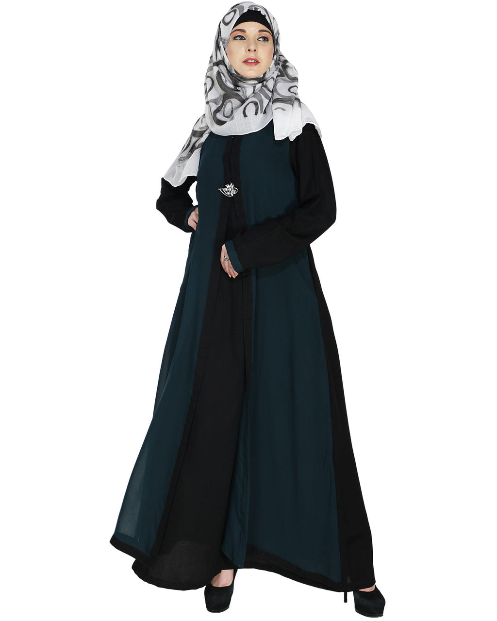Layered Maxi Dress Abaya Black & Green