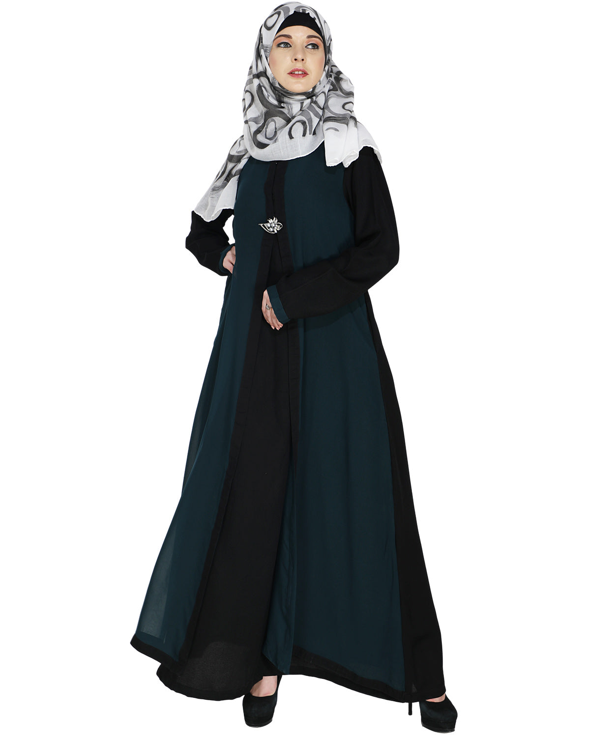 Layered Maxi Dress Abaya Black & Green