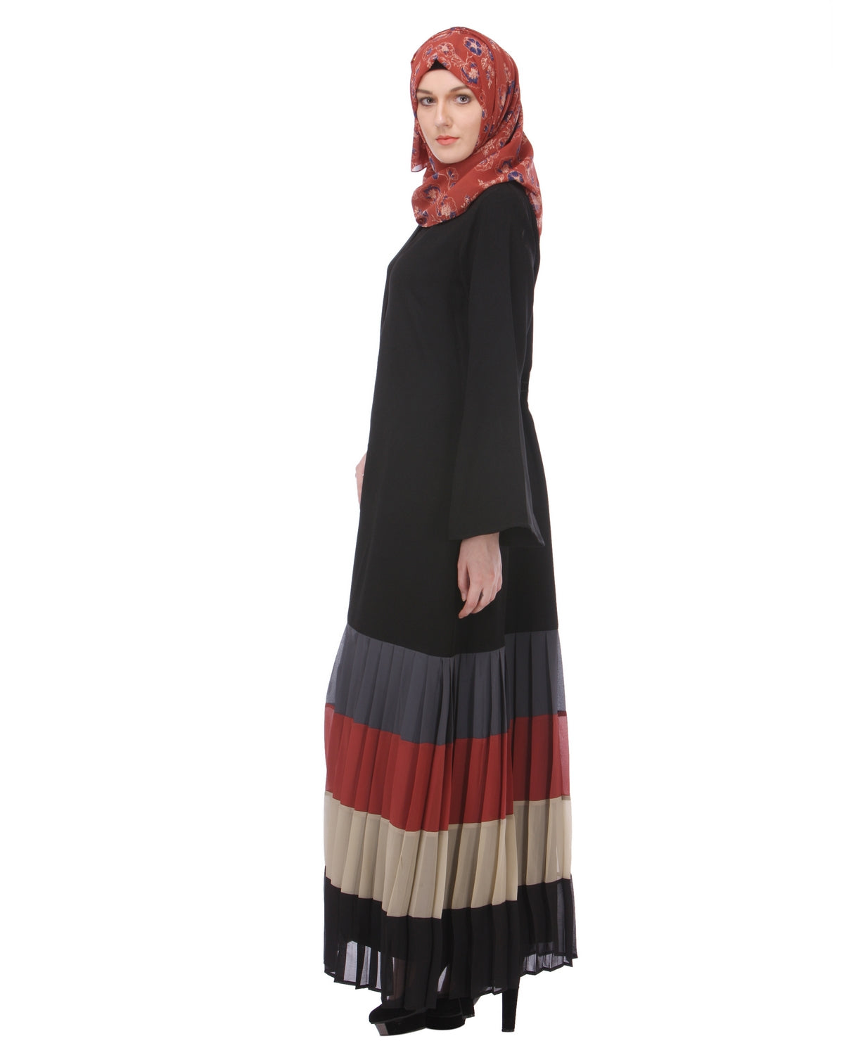 Multi Coloured Pleated Stylish Abaya Black