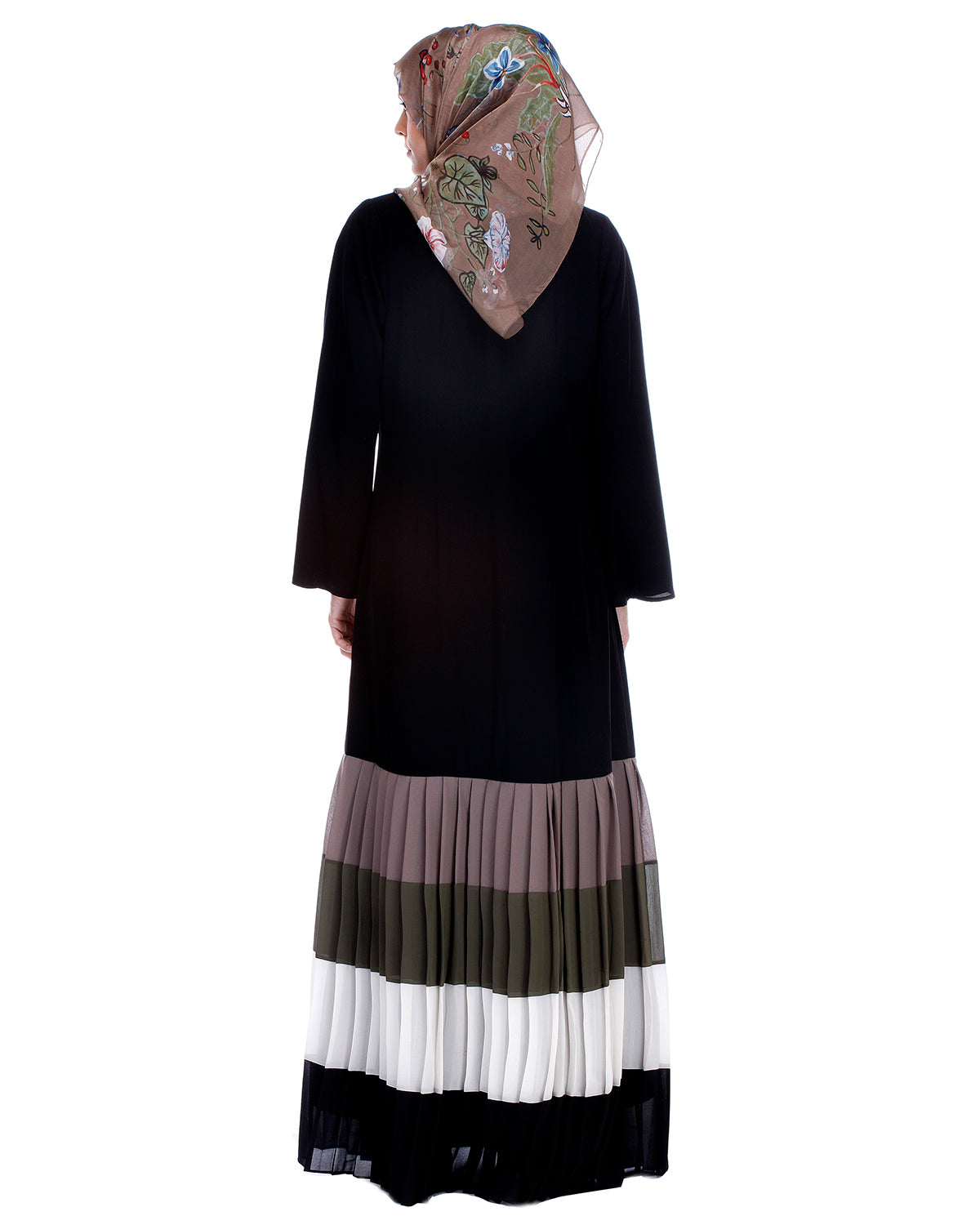 Multi Coloured Pleated Stylish Abaya Black