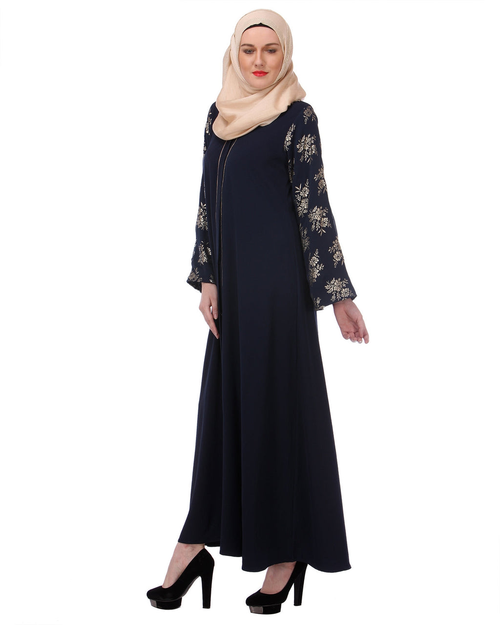 Gold Print Formal Abaya Black