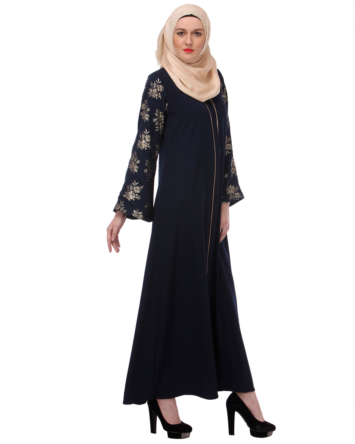 Gold Print Formal Abaya Black