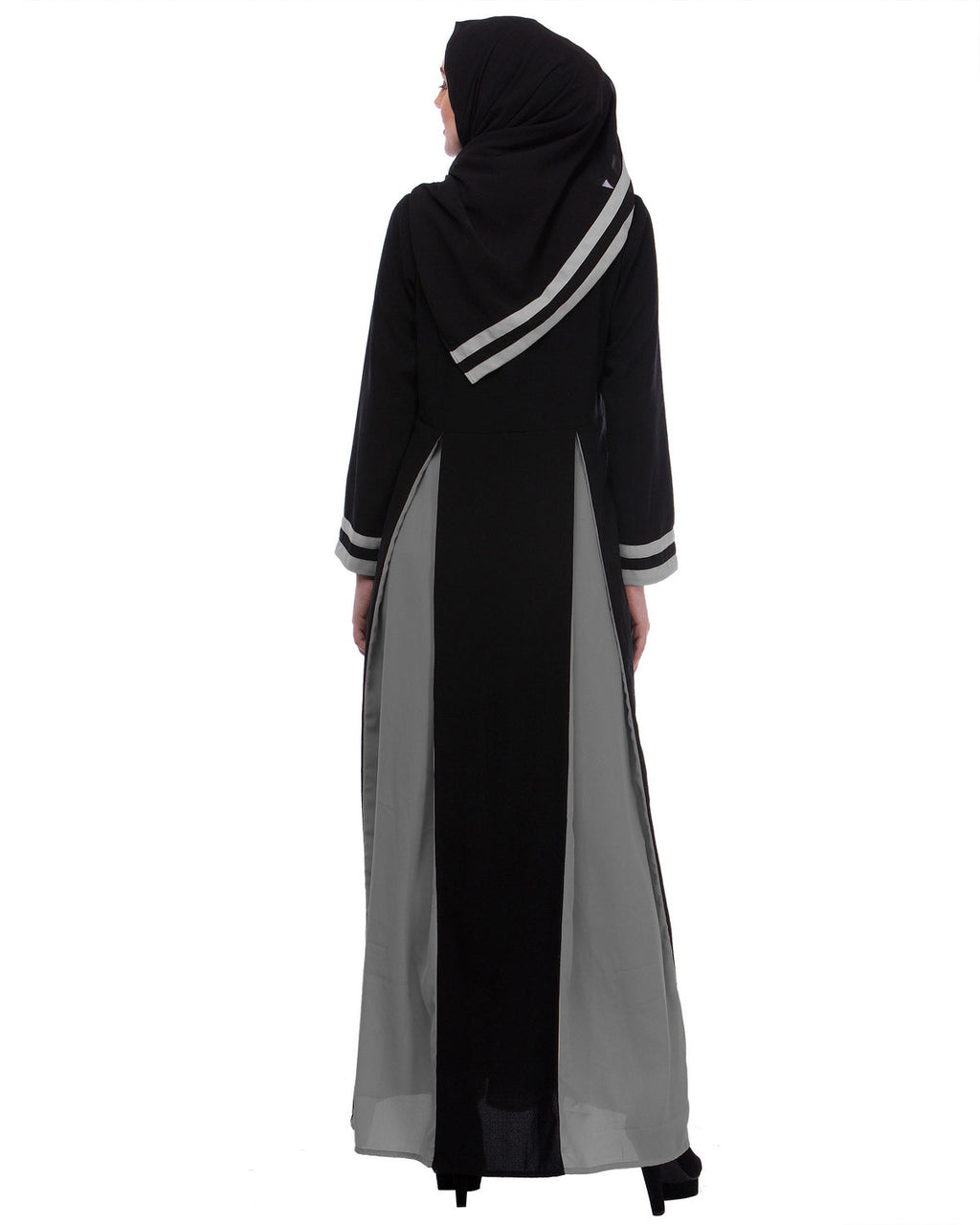 Slit panelled Black & Grey Abaya Black & Grey