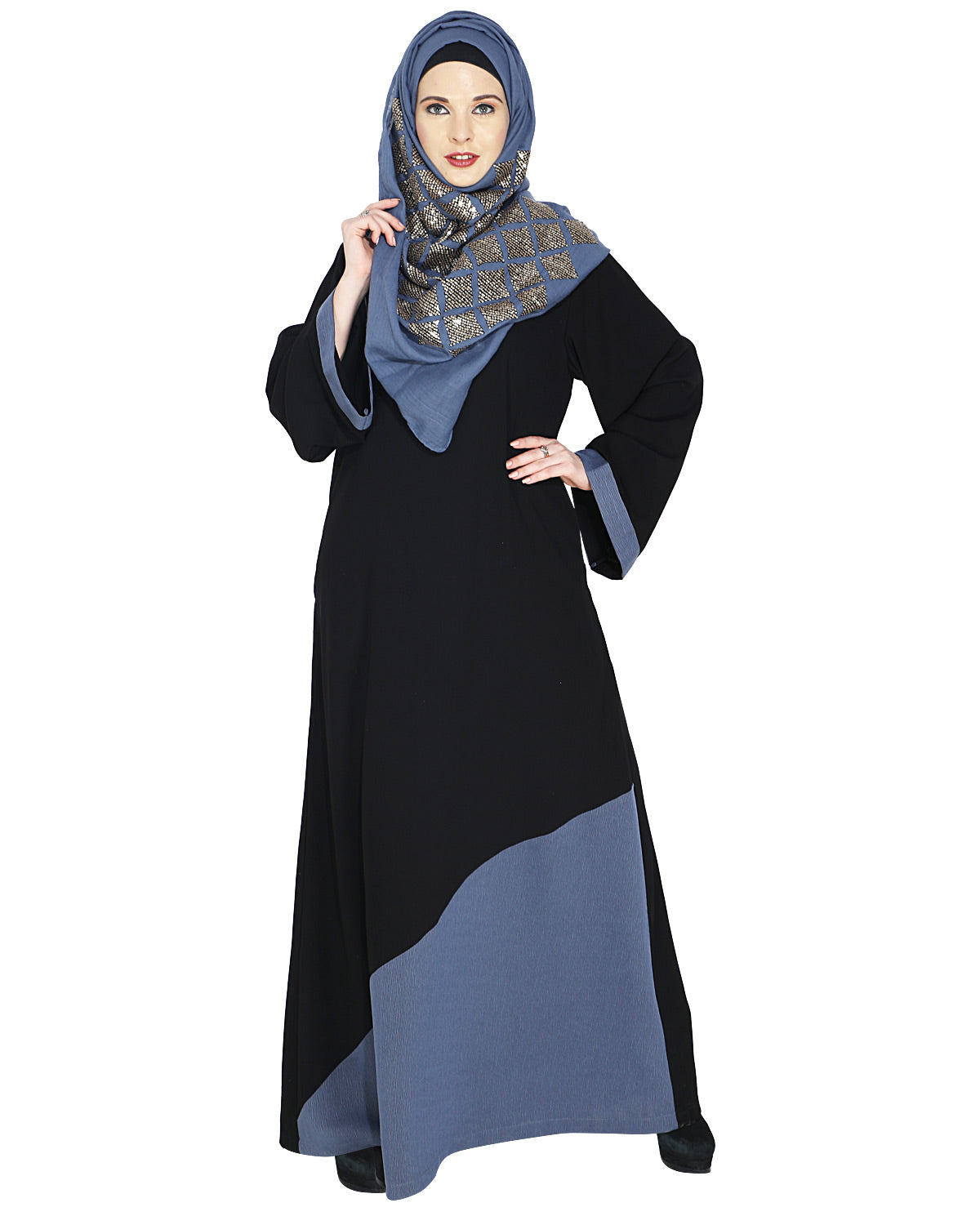 Casual Highlighted Abaya Steel Blue