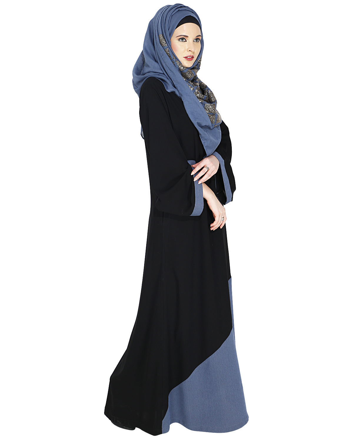 Casual Highlighted Abaya Steel Blue