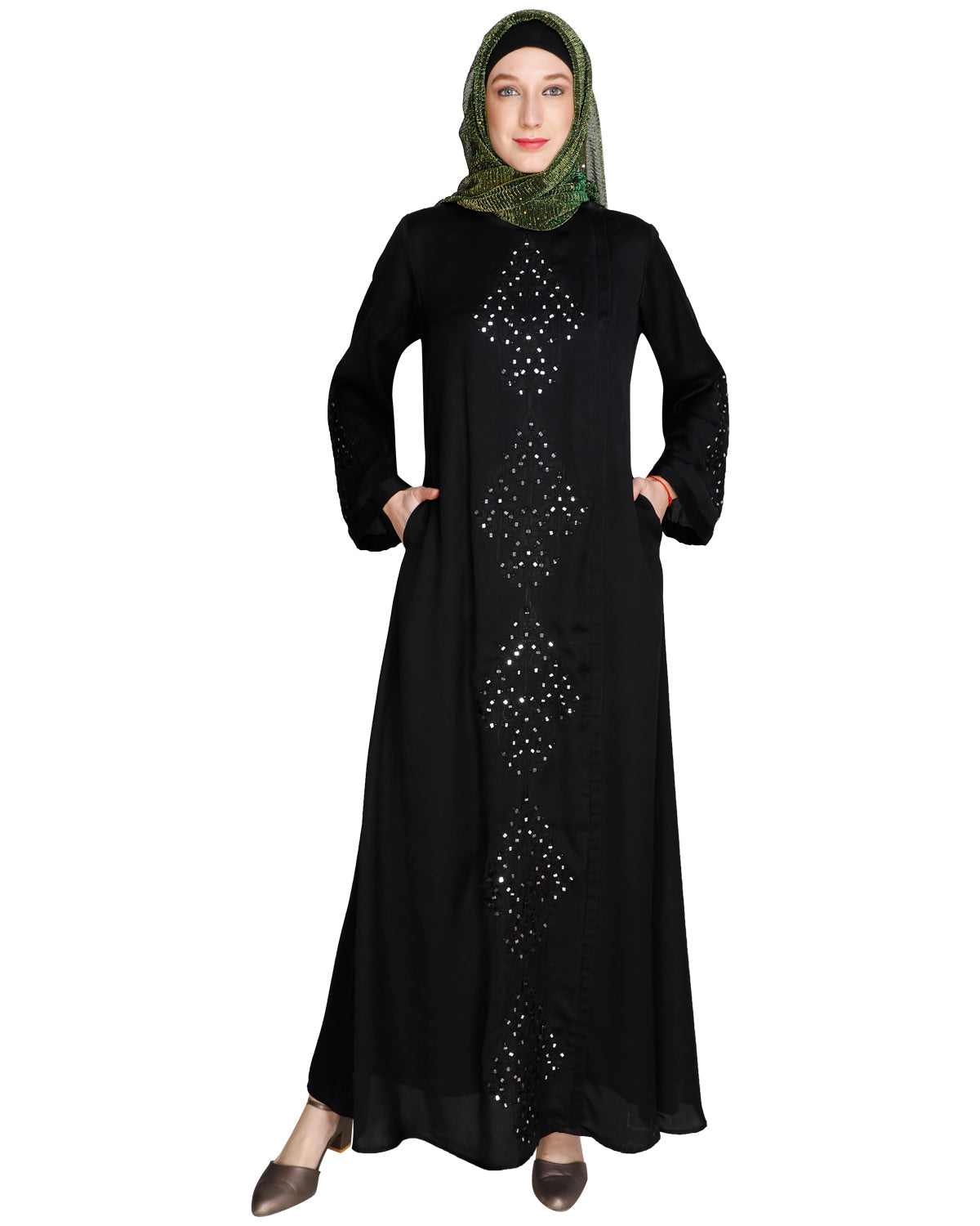 Prismatic Mirror Work Abaya Black
