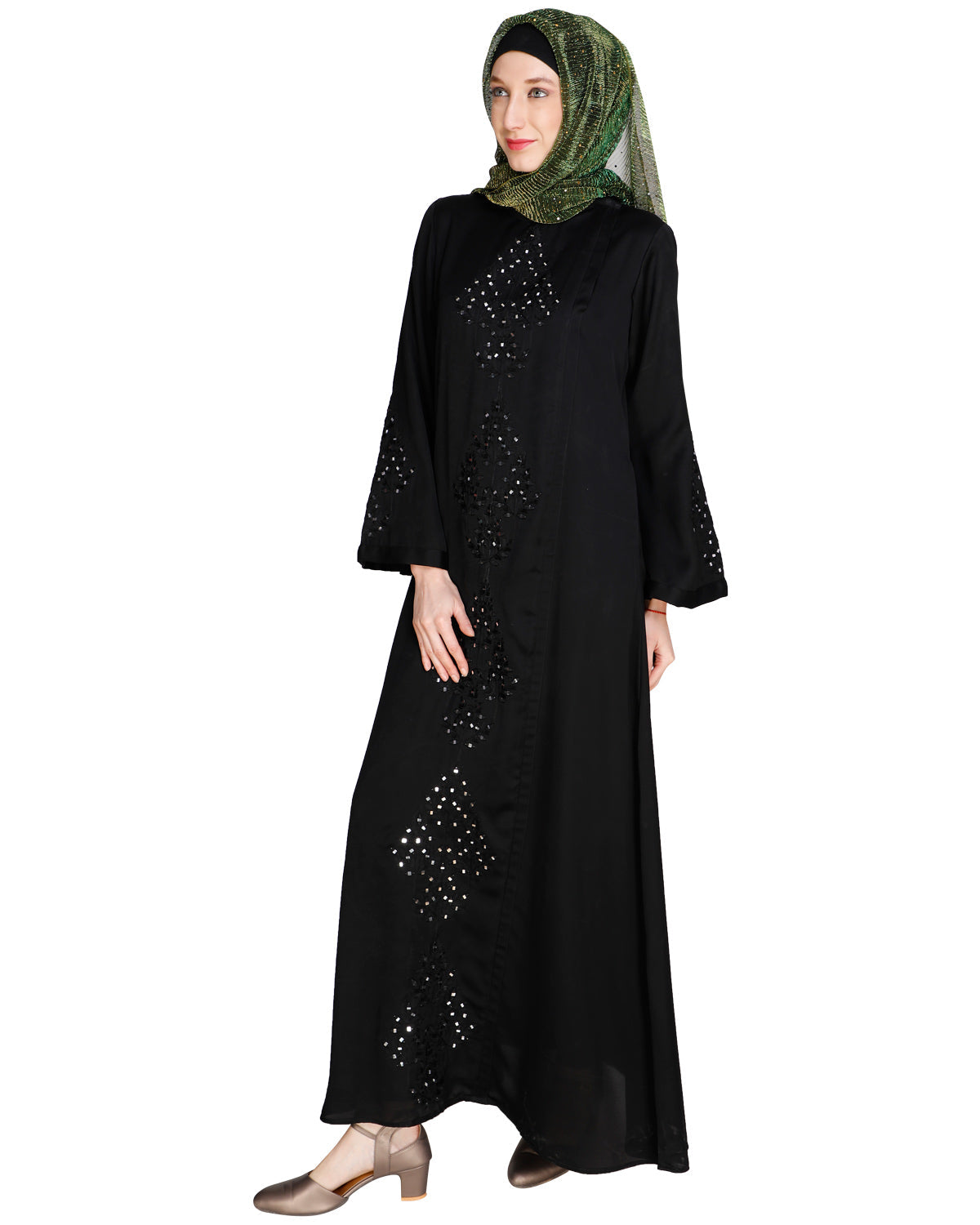 Prismatic Mirror Work Abaya Black