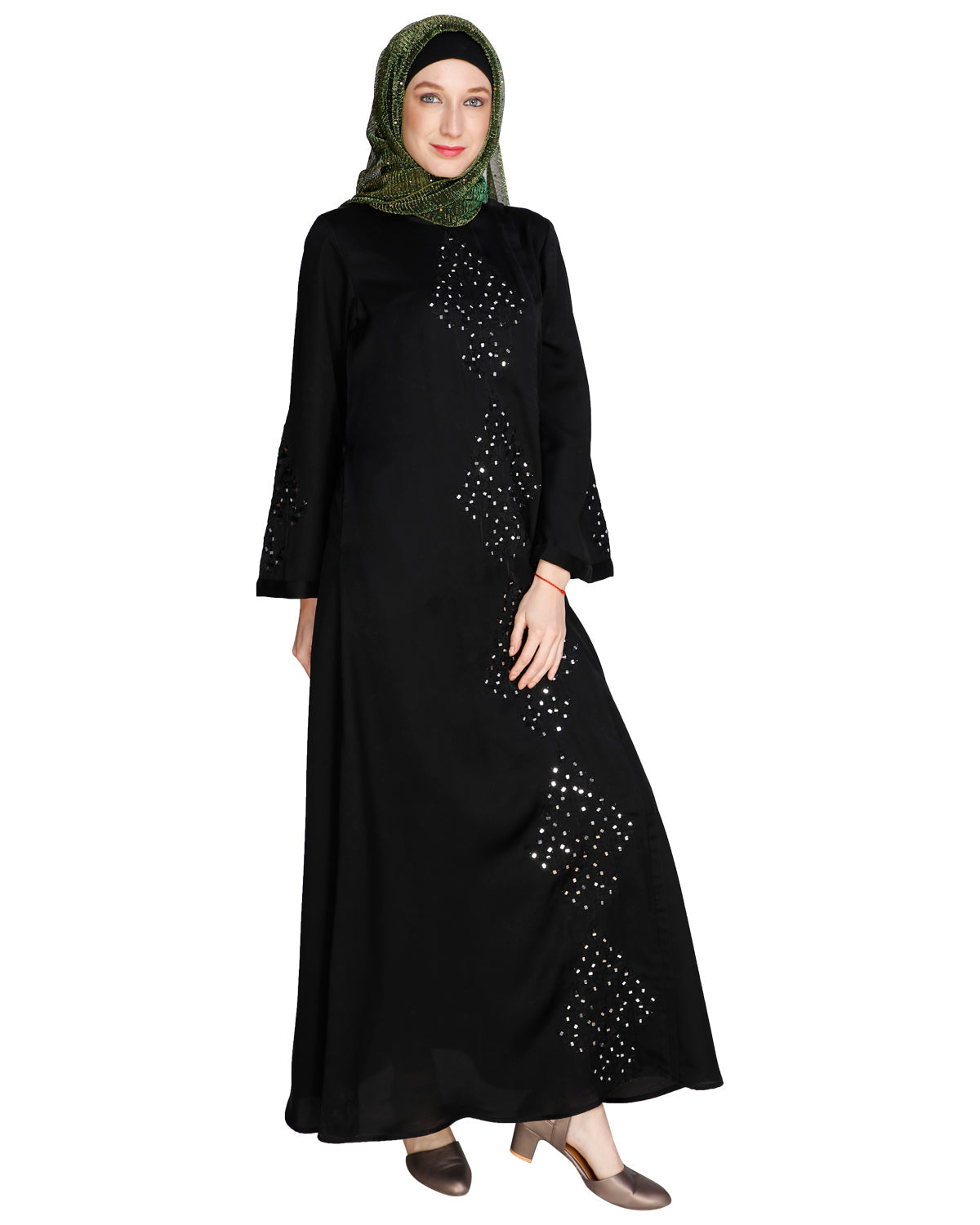 Prismatic Mirror Work Abaya Black