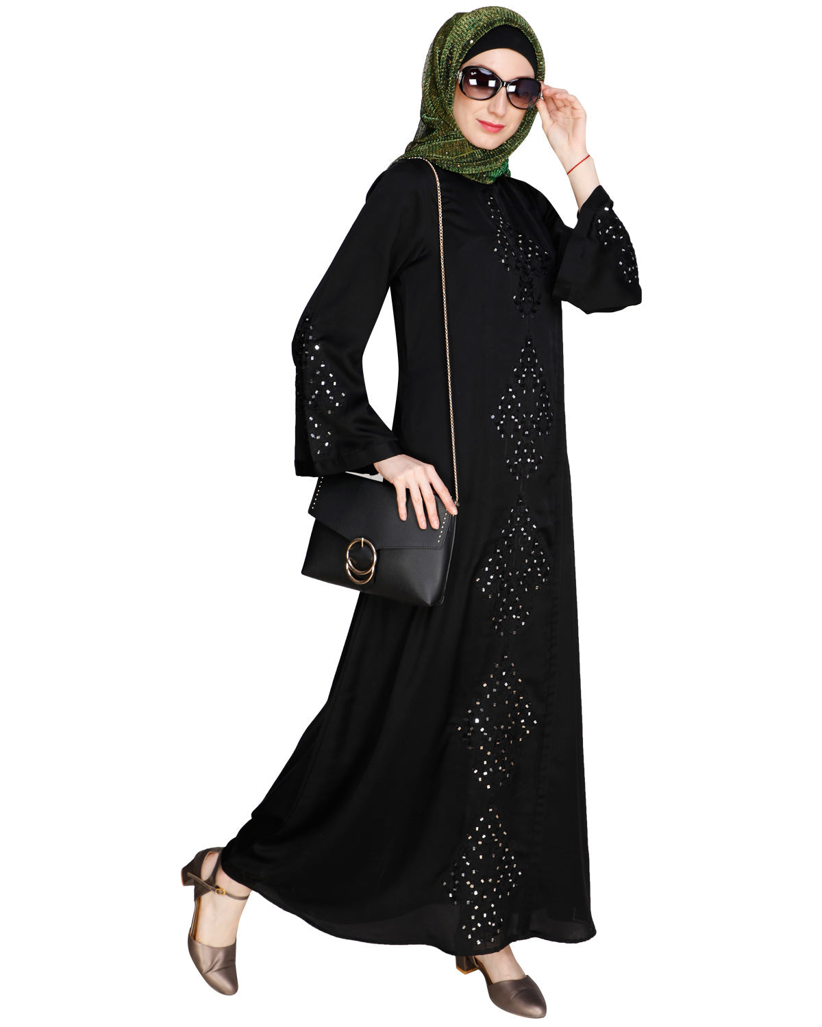 Prismatic Mirror Work Abaya Black