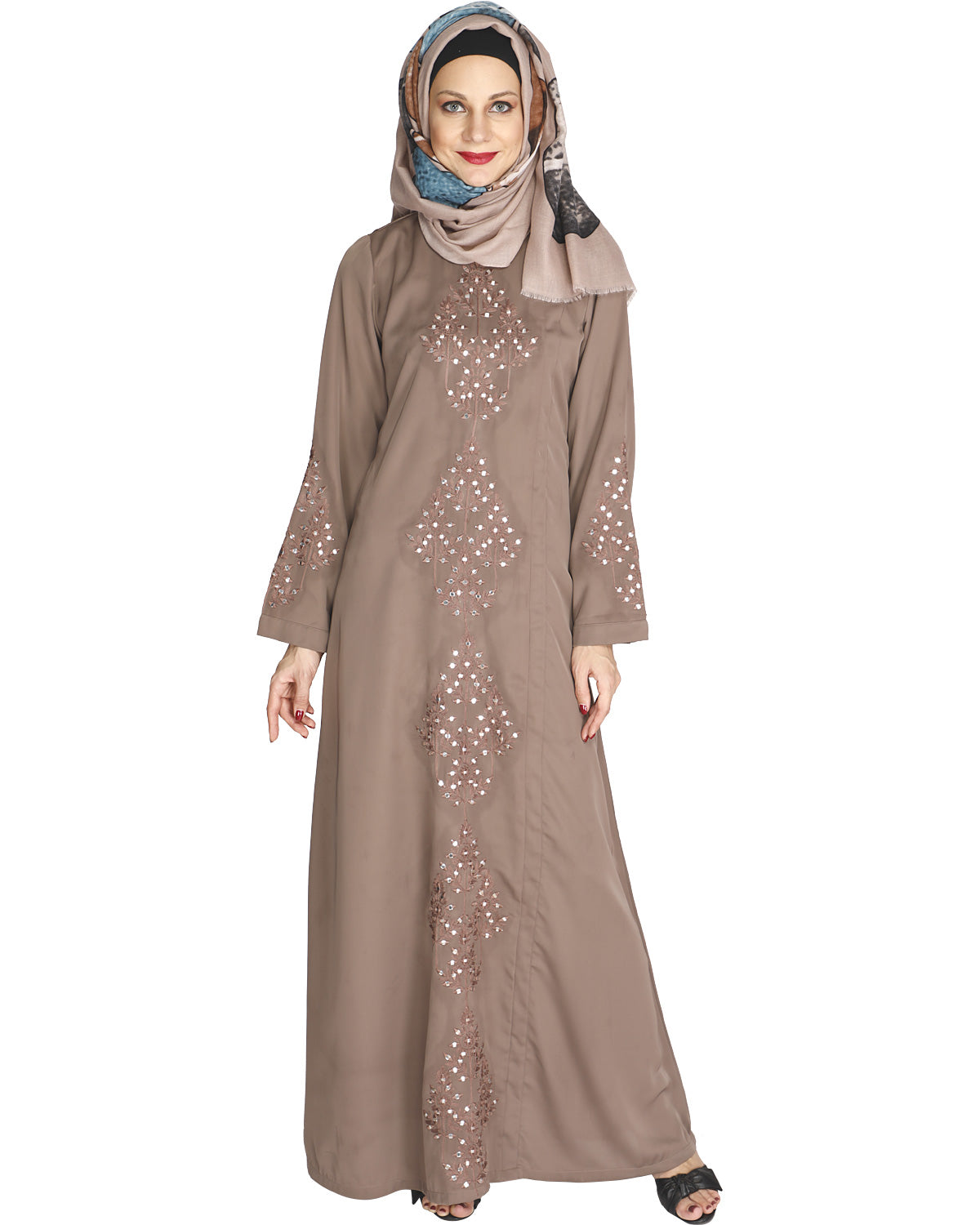 Prismatic Mirror Work Abaya Brown