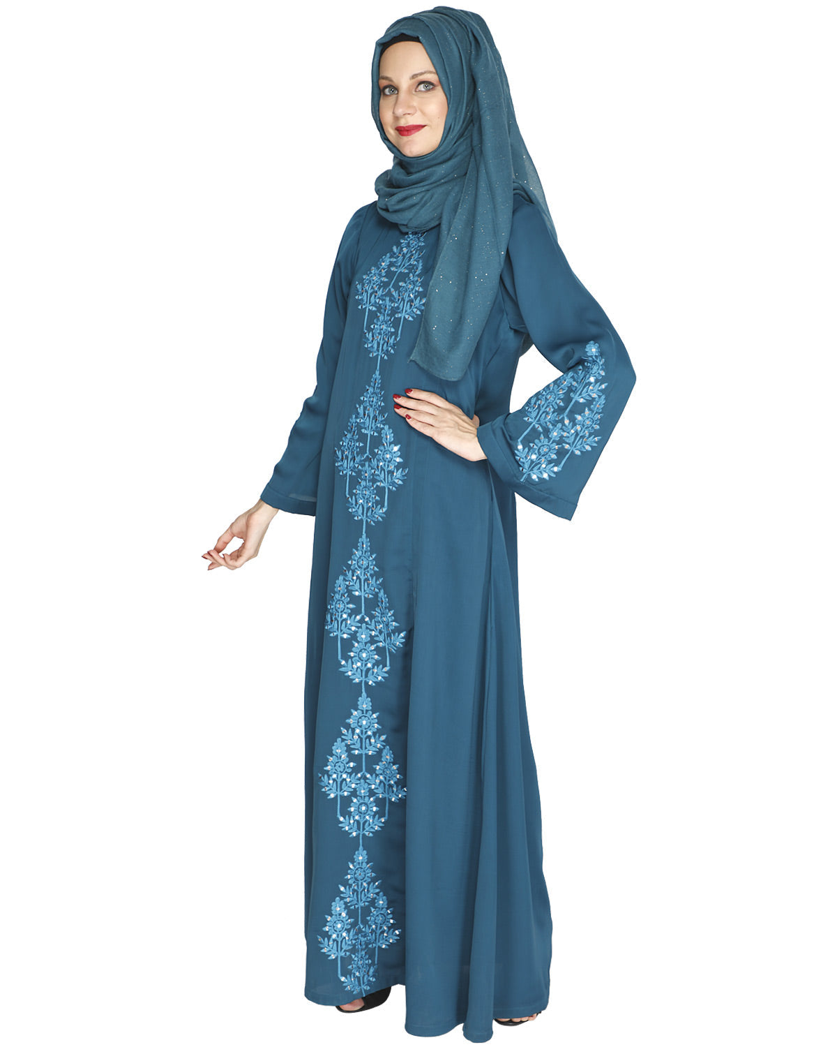 Prismatic Mirror Work Abaya Green