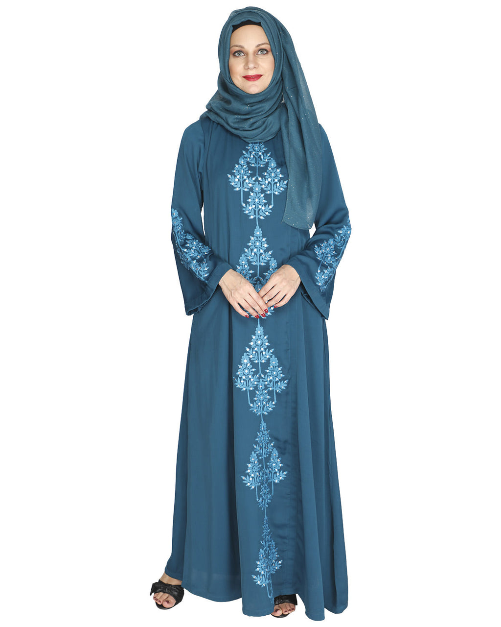 Prismatic Mirror Work Abaya Green
