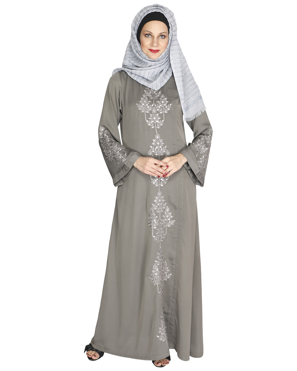 Prismatic Mirror Work Abaya Grey