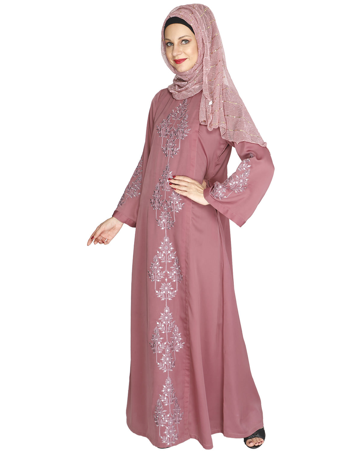 Prismatic Mirror Work Abaya Grey