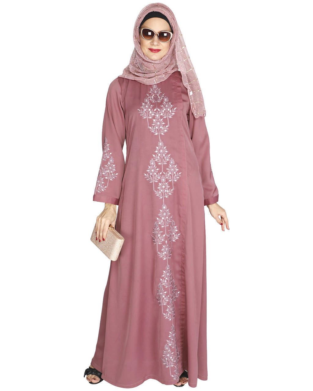 Prismatic Mirror Work Abaya Grey