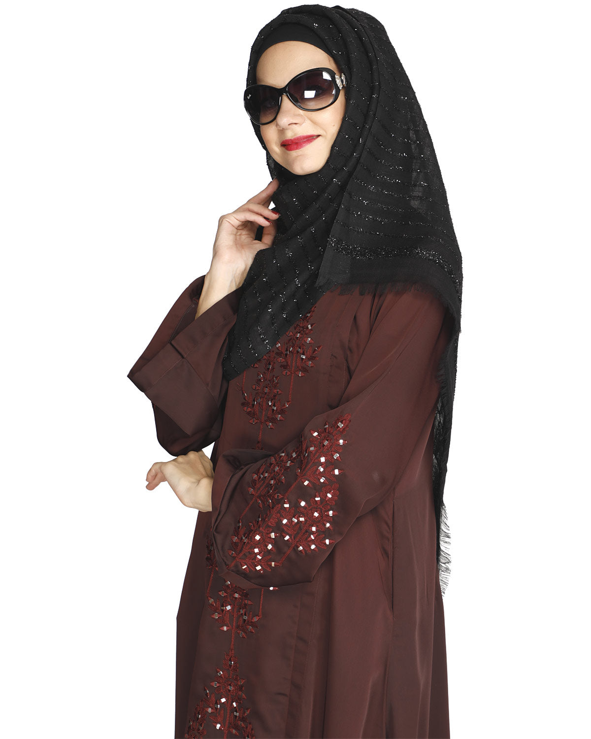 Prismatic Mirror Work Abaya Wine