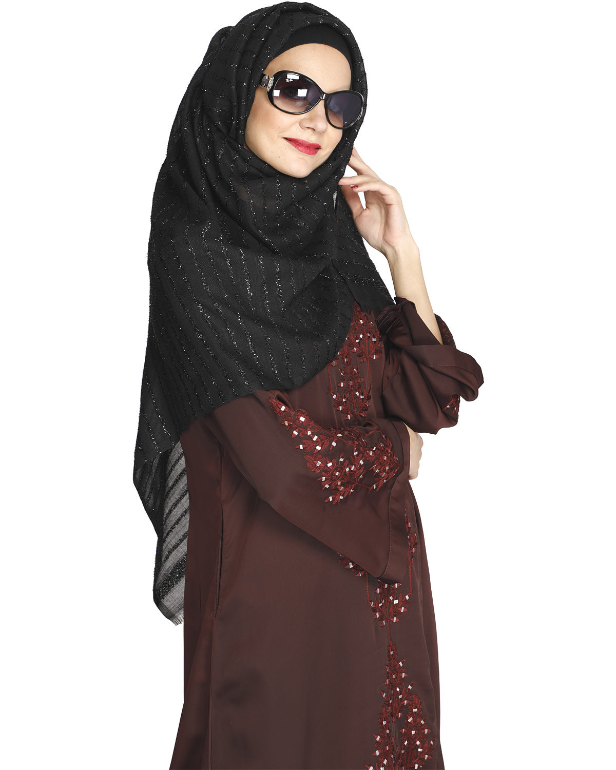 Prismatic Mirror Work Abaya Wine