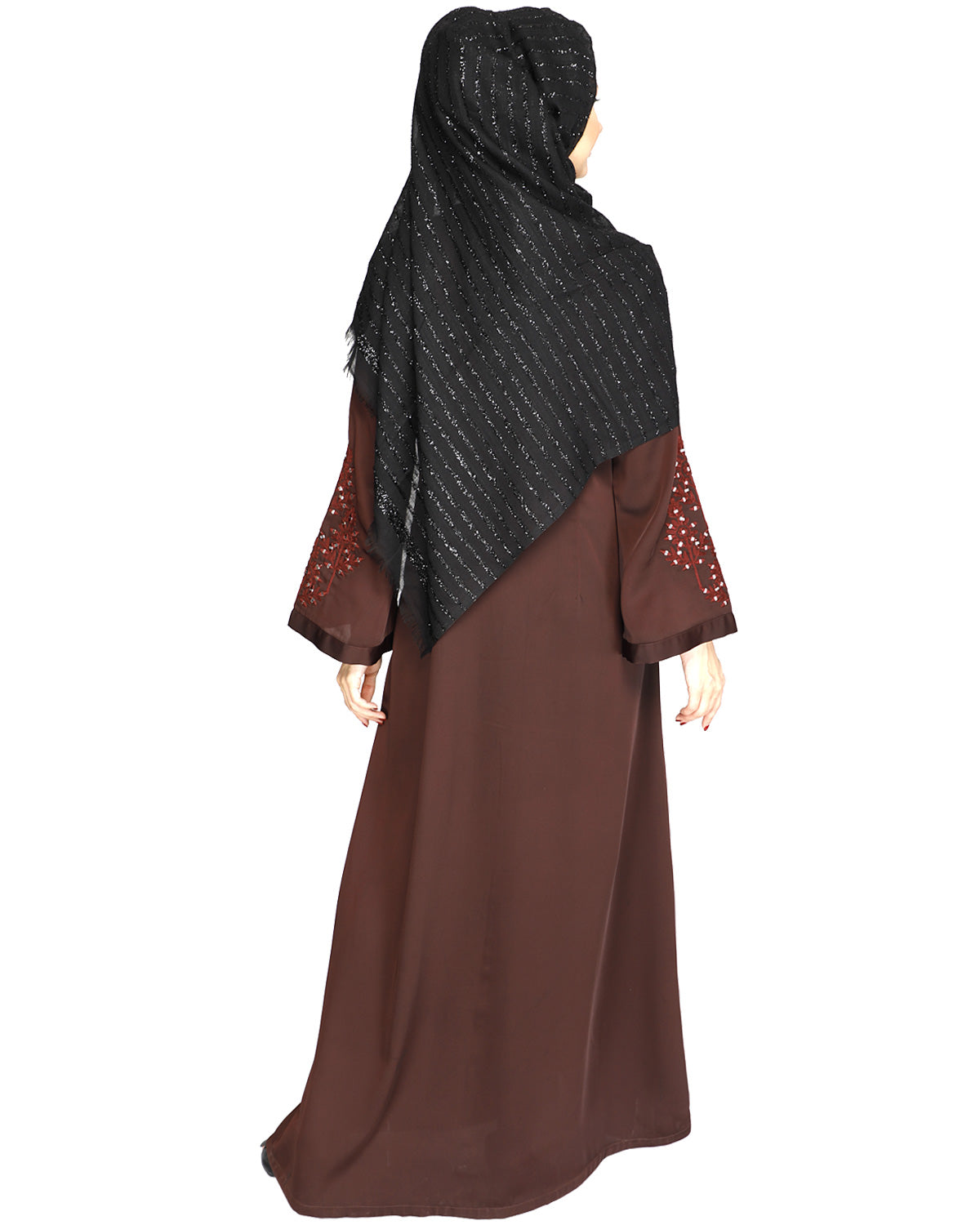Prismatic Mirror Work Abaya Wine