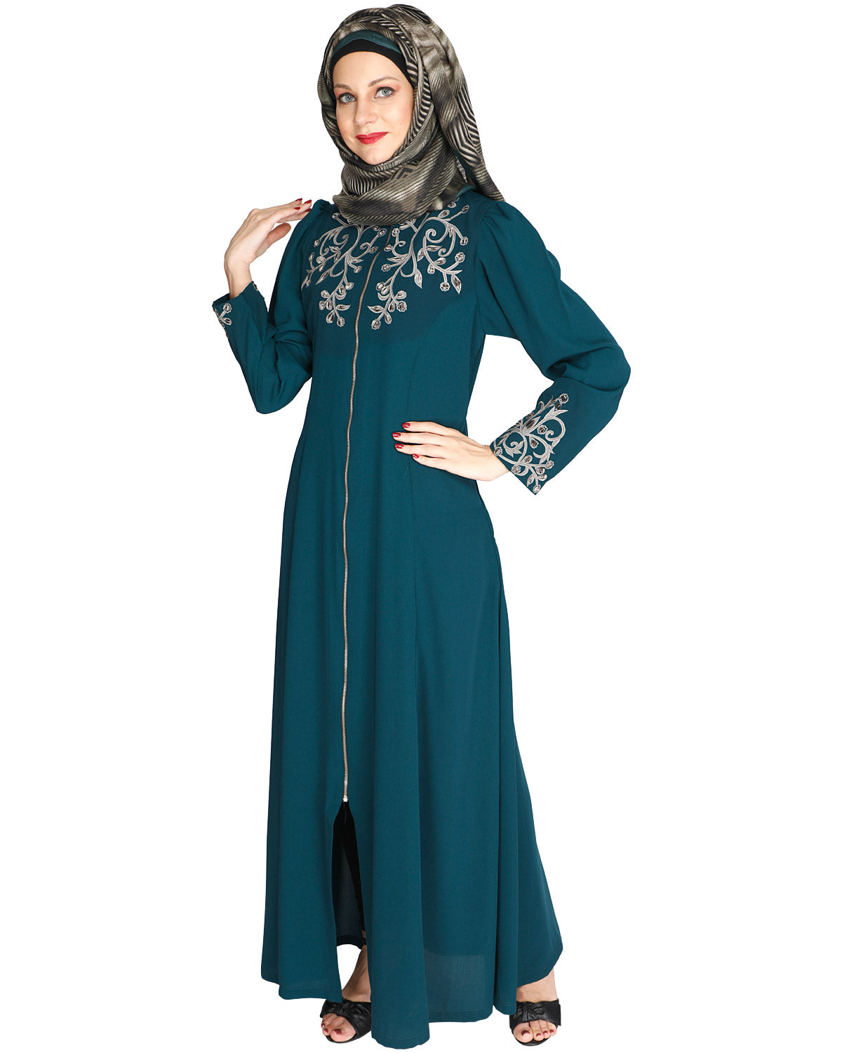Feather Shot Abaya Bottle Green