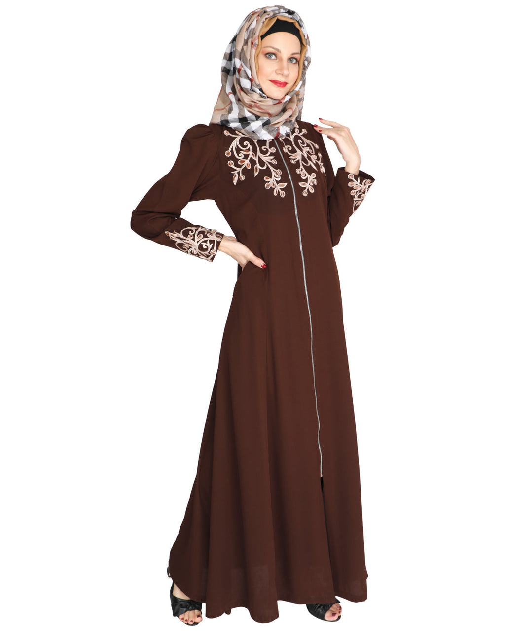 Feather Shot Abaya Coffee Brown