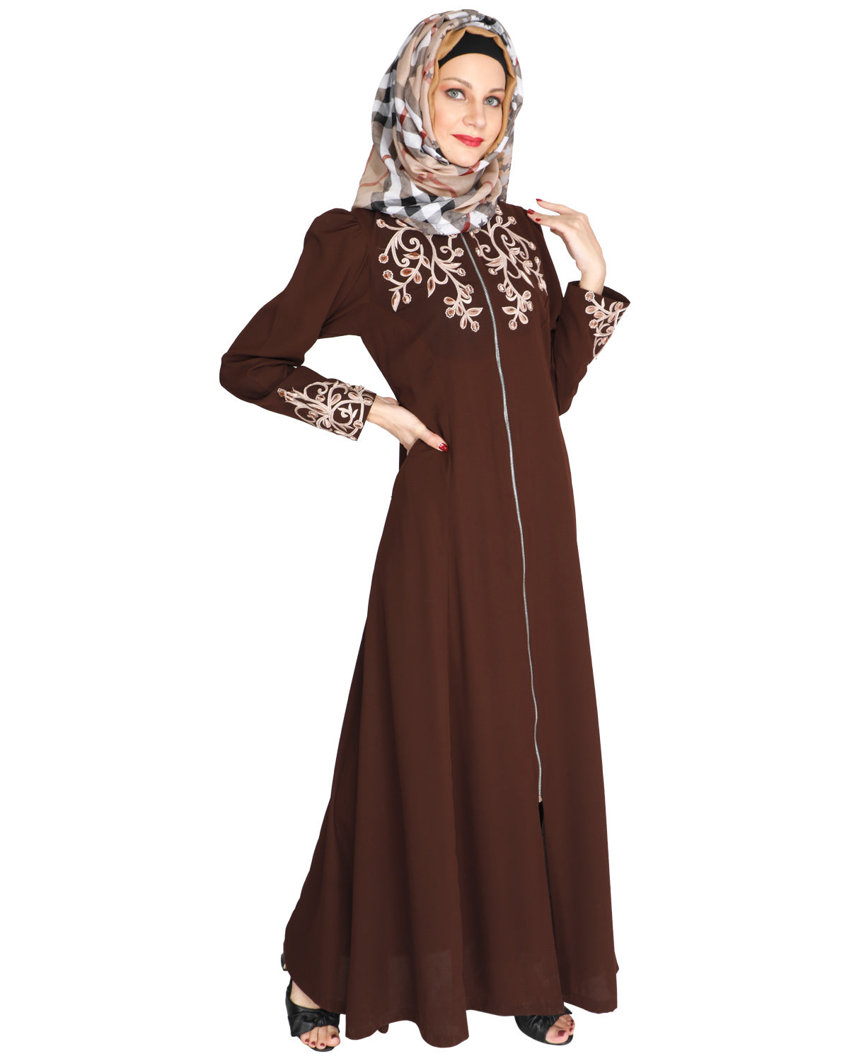 Feather Shot Abaya Coffee Brown