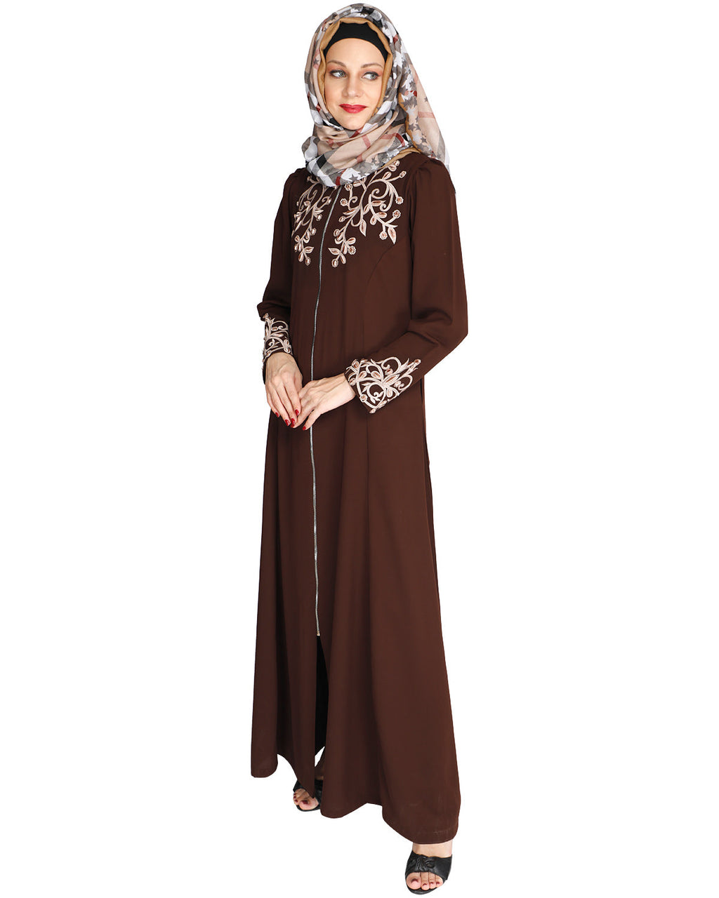 Feather Shot Abaya Coffee Brown