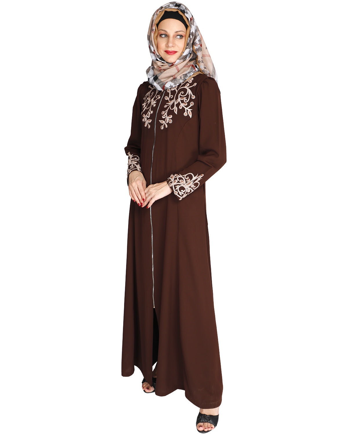 Feather Shot Abaya Coffee Brown