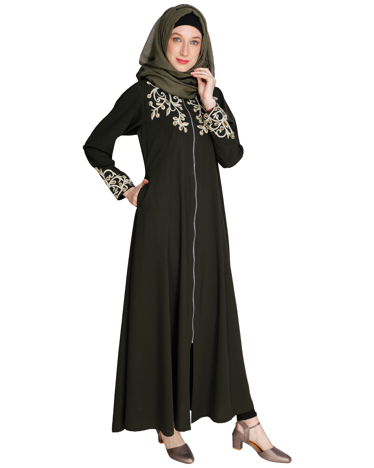Feather Shot Abaya Dark Olive