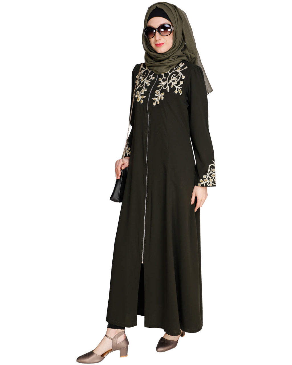 Feather Shot Abaya Dark Olive