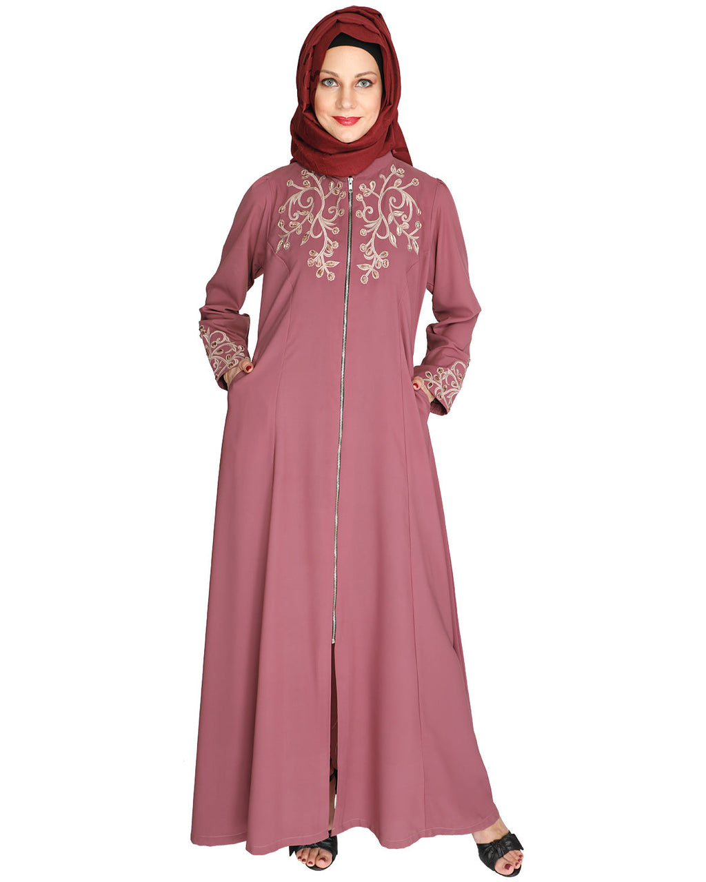 Feather Shot Abaya Onion Pink