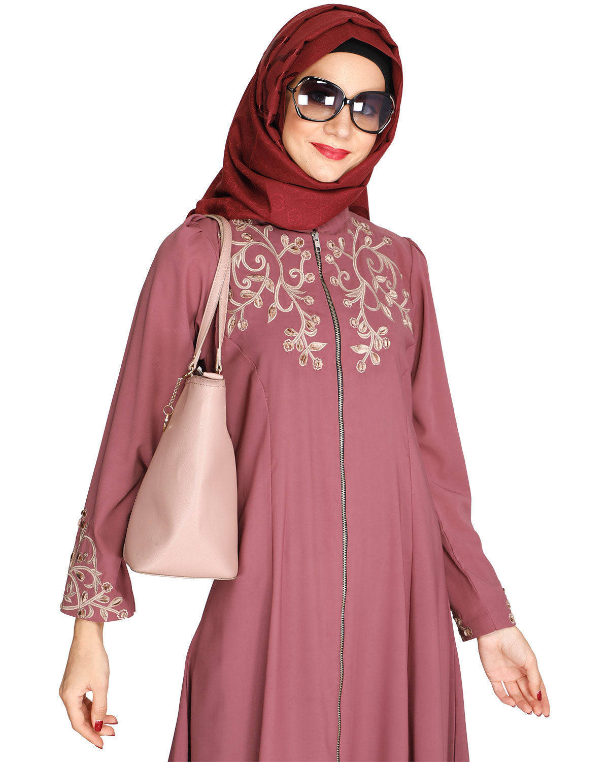 Feather Shot Abaya Onion Pink
