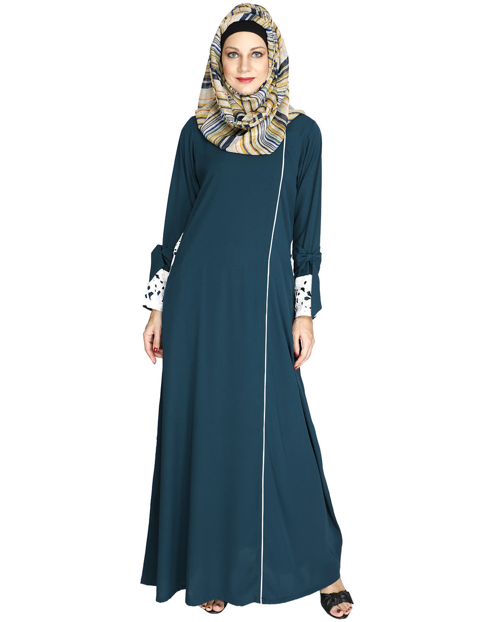 Lace & Bow Detailed Abaya Bottle Green