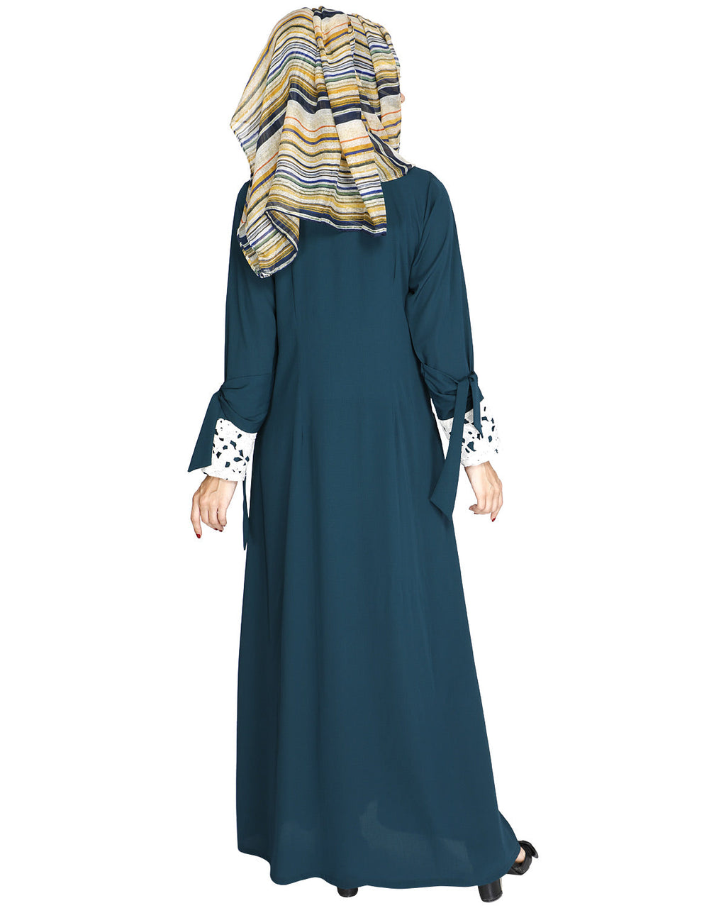 Lace & Bow Detailed Abaya Bottle Green