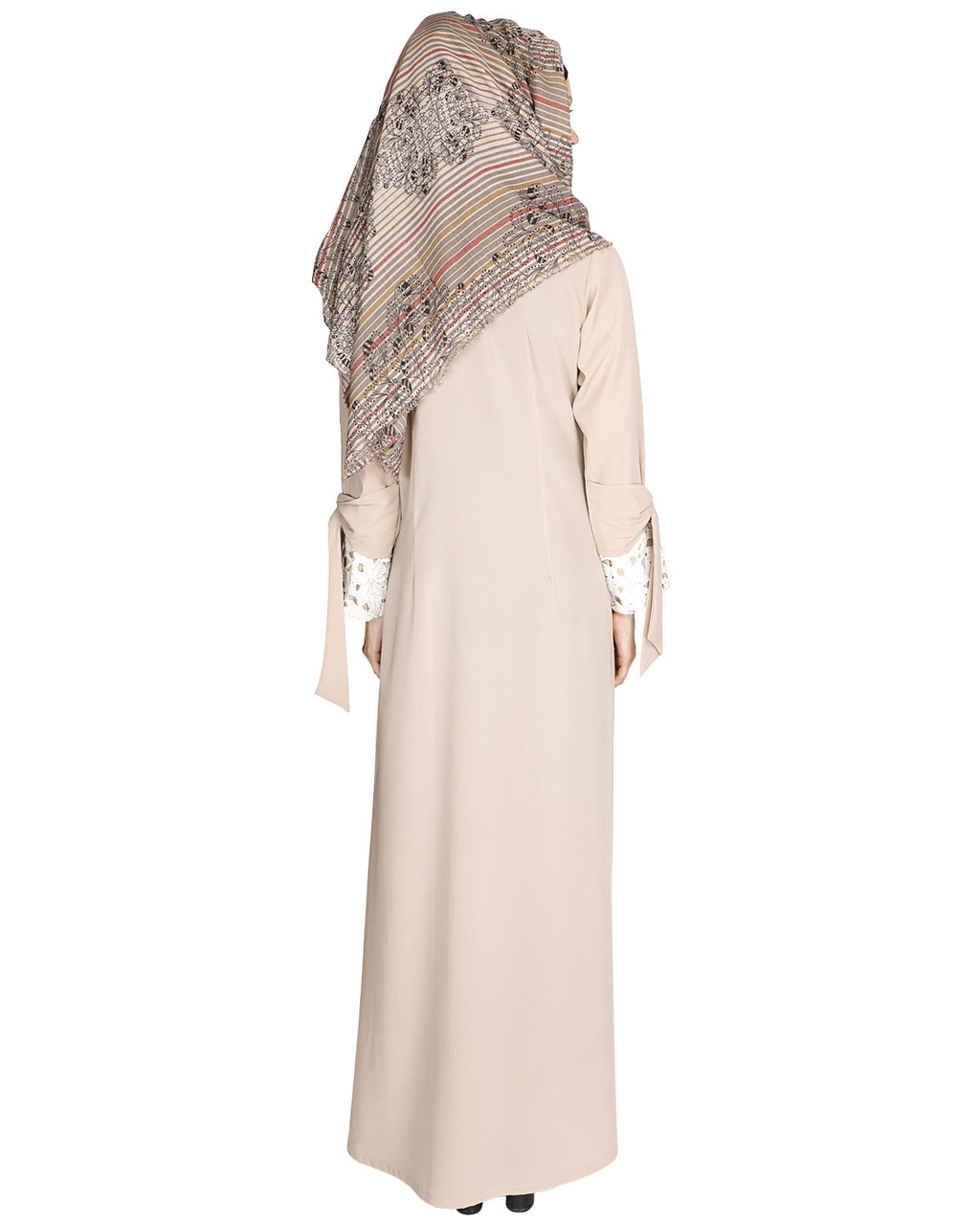 Lace & Bow Detailed Abaya Light Beige