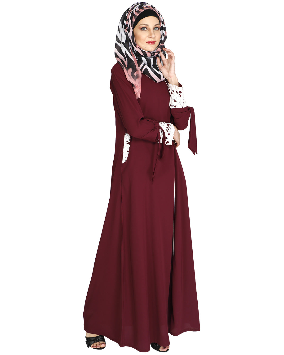 Lace & Bow Detailed Abaya Purple