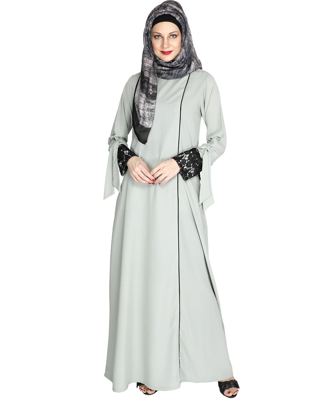 Lace & Bow Detailed Abaya Sage Green