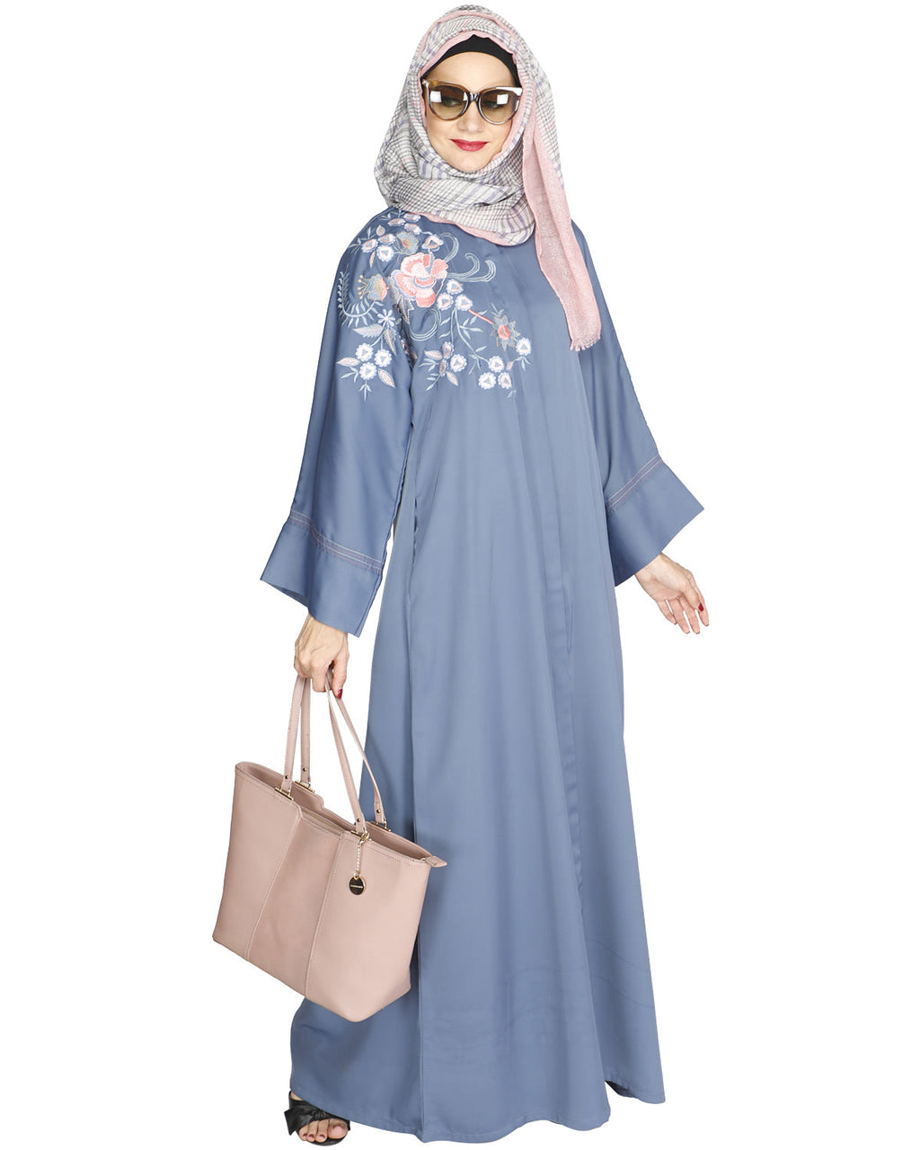 Daisy Drill Abaya Bluish Grey