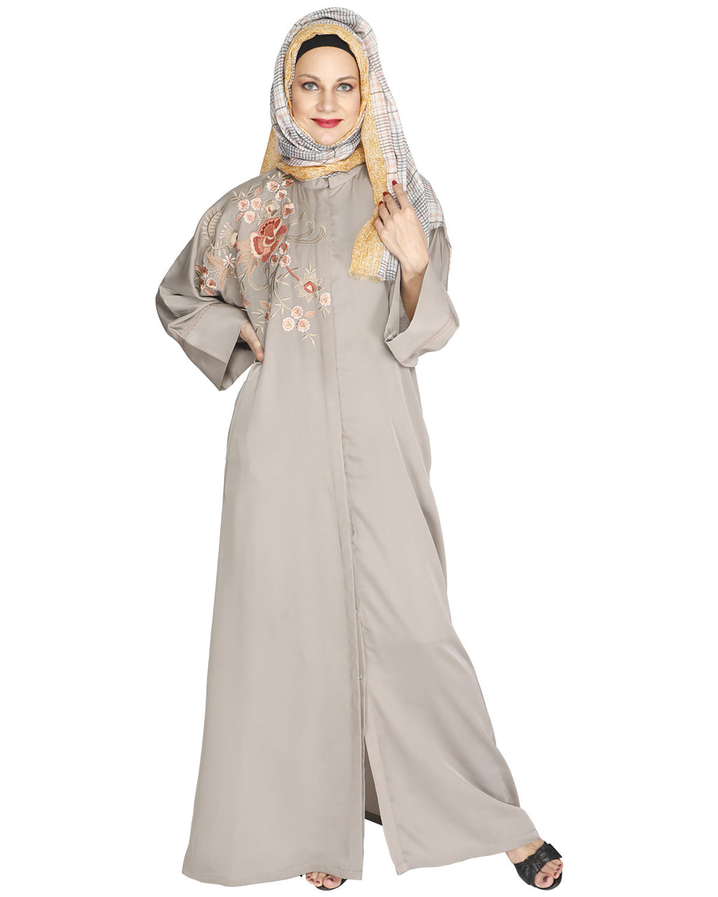 Daisy Drill Abaya Grey