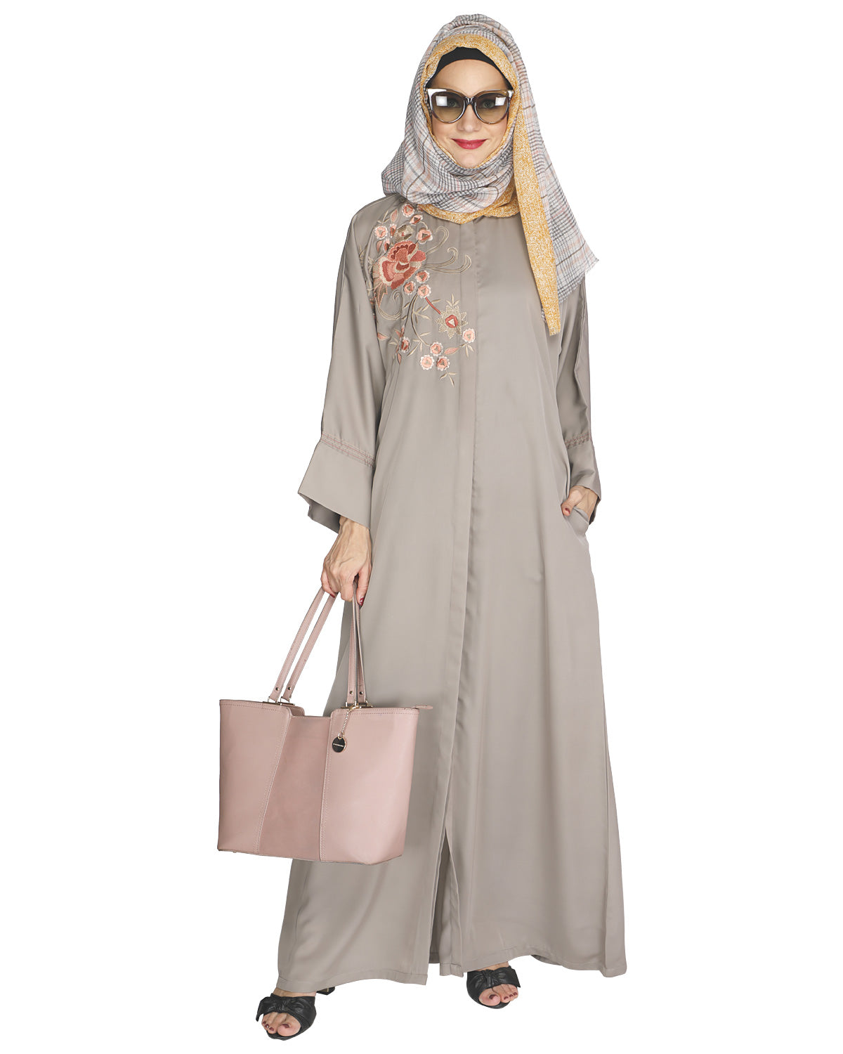 Daisy Drill Abaya Grey