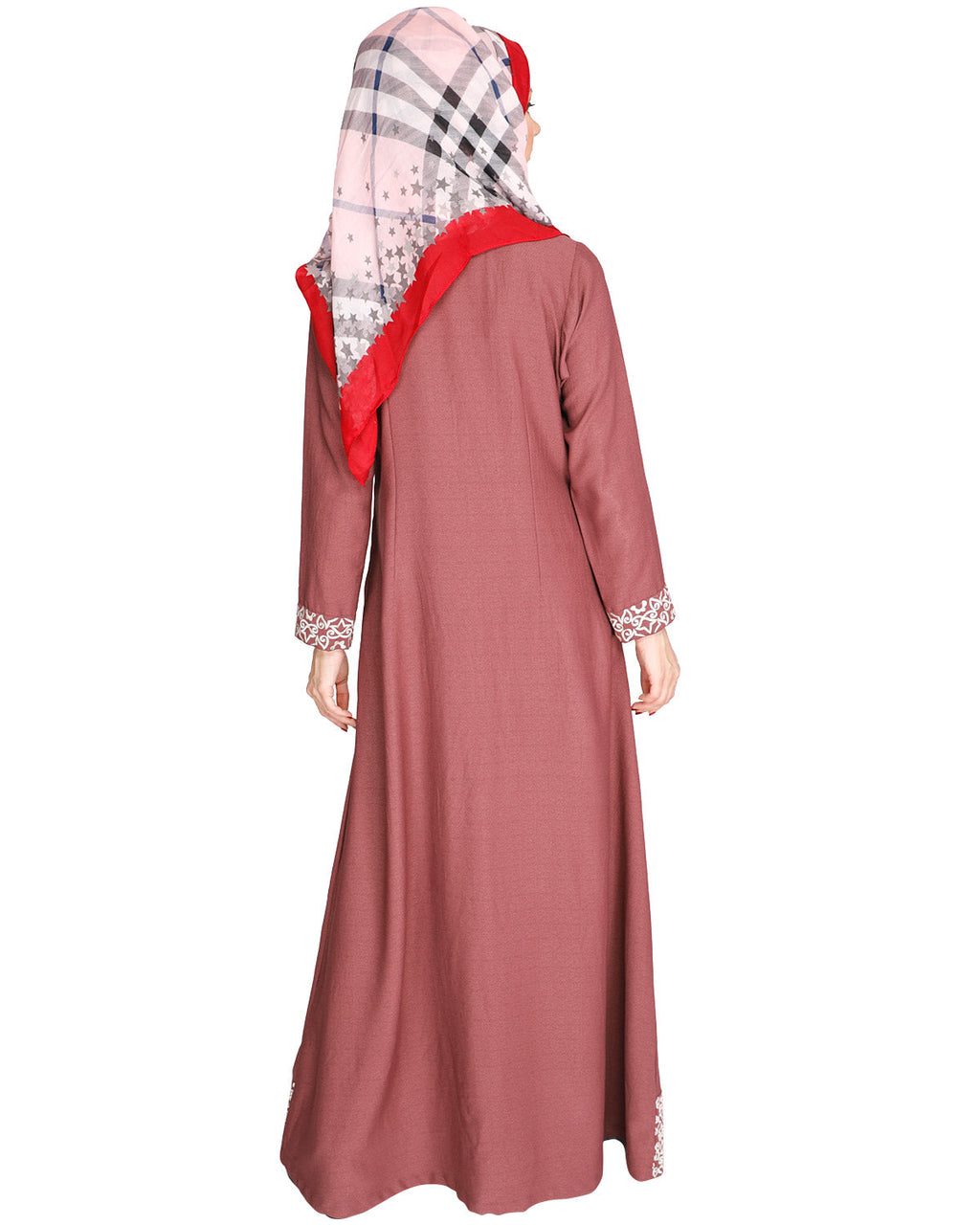 Mushroom embroidered Abaya Onion Pink