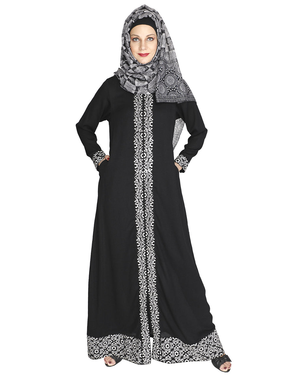 Mushroom embroidered Abaya Black