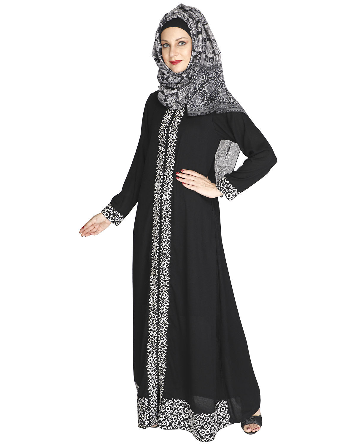 Mushroom embroidered Abaya Black