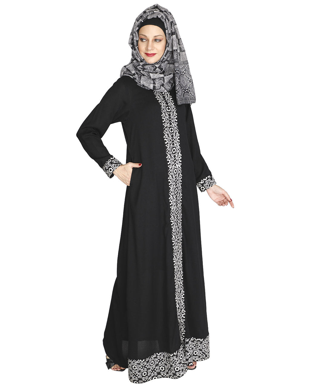 Mushroom embroidered Abaya Black