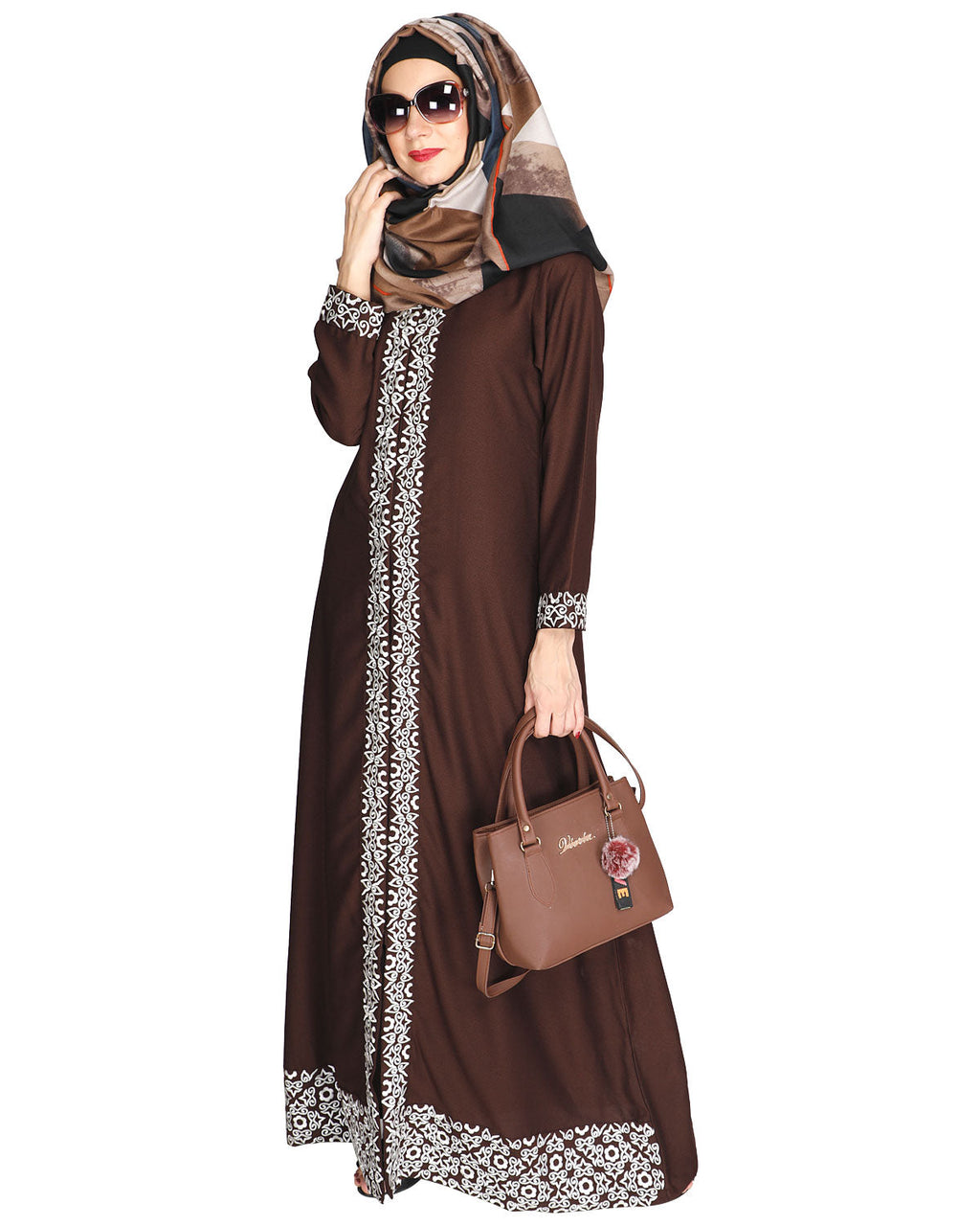 Mushroom embroidered Abaya Brown